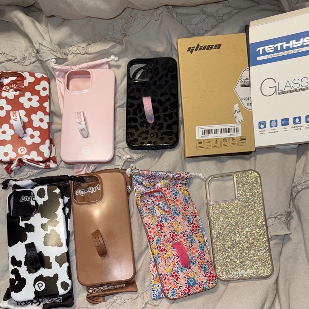 Loopy Case Assorted Phone Case Set - Pink, Black, Brown, Floral, Gold Glitter